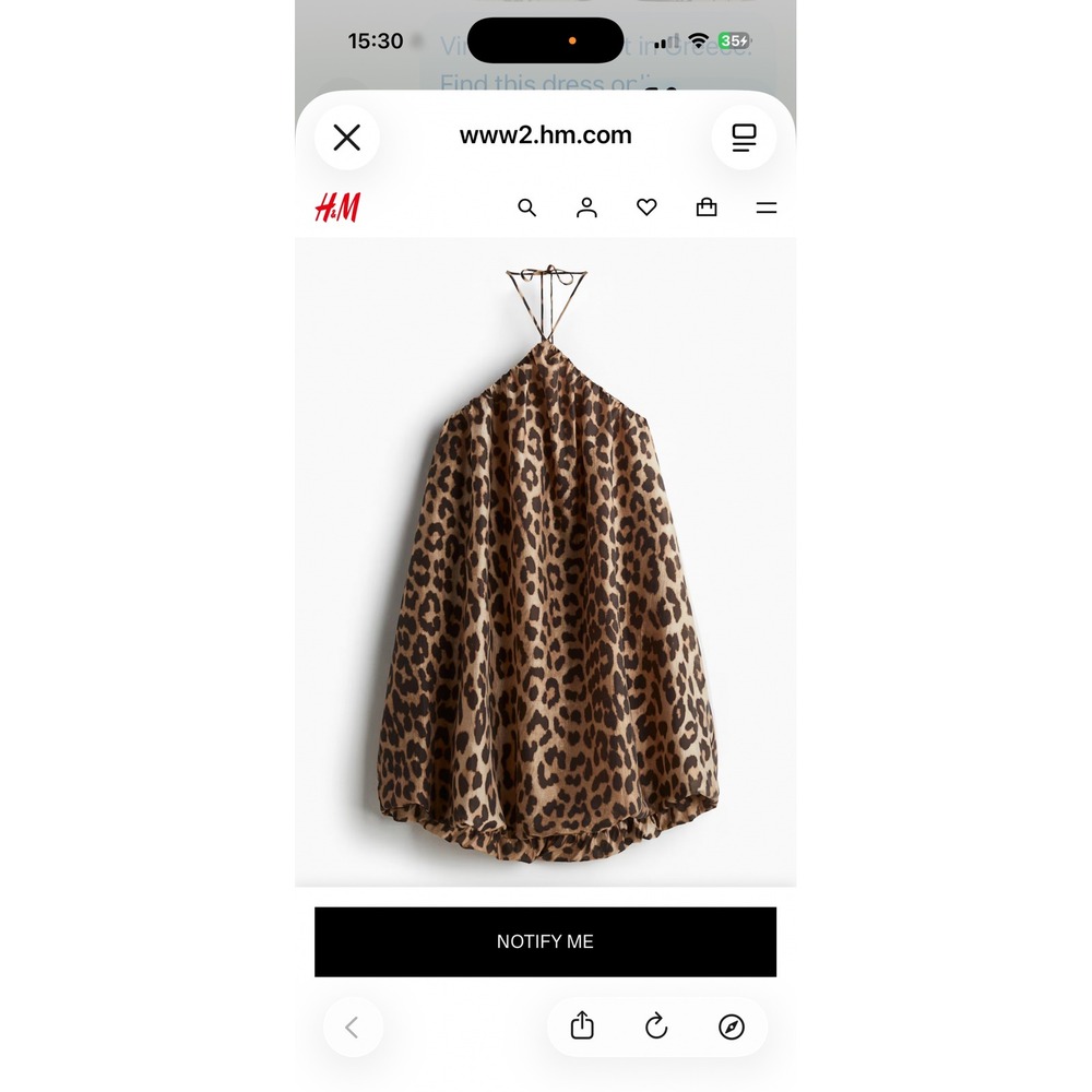 H&M Leopard Print Halter Balloon Mini Dress Women's L Bubble Hem NWT